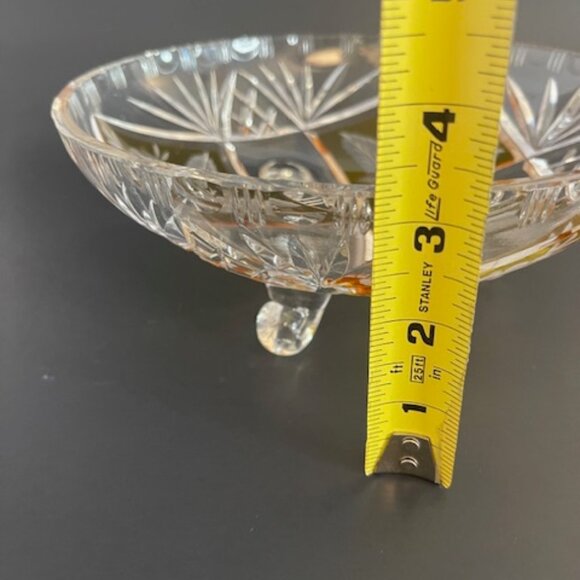 3-Footed Etched Crystal Bowl – Clear with Amber Rose & Leaf Design, 8.75" Diamet - Picture 6 of 7